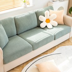 MA 舒適針織圖案鬆緊帶沙發套, 綠色, 1個