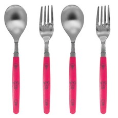 孩童可愛小圖案湯匙 2入+叉子 2入, 香腸粉色款, 湯匙+叉子