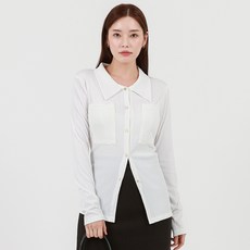 엘쏘 여성용 플리츠 카라 여리 루즈핏 포켓 긴팔 셔츠