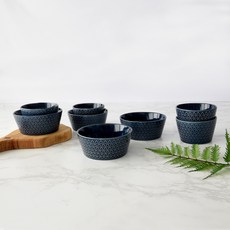 PRELUDE 幾何印花圓形餐碗 8件組, 藍色, 飯碗 4入+大碗 4入