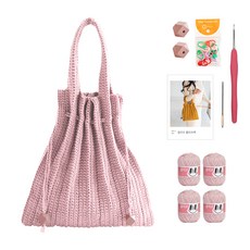 OliO yarna 단색 플리츠백 DIY 패키지 S, 705 소프트핑크(뜨개실), 핑크(우드볼), 랜덤발송(단수링), 1세트