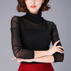 UNHEV 網紗透視舞蹈服高領上衣, 02 黑色