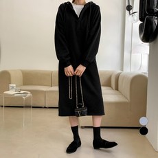 무드인더 여성용 베이직 기모 절개 플레어 롱 원피스