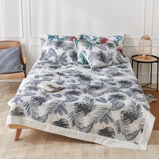 LaMonte 夏威夷風葉子圖案泡泡紗摺邊設計夏季薄被, 灰色