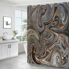 大理石紋浴簾 11 炭棕色 180 x 180 cm, 棕色, 1個