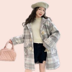 Edgeland 女童格紋牛角扣大衣