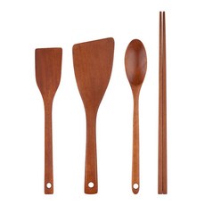 NICOTT 木製廚具4件組, 木頭色, 鍋鏟 小+鍋鏟 大+料理匙+料理長筷, 1組