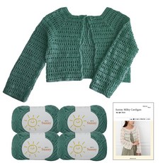 yarna 써니 밀키 가디건 뜨개실 45g x 4p + 인쇄도안 세트, 123 더스티그린, 1세트