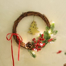 ScentBasket 聖誕金色玩具莓果燈飾花圈 + LED燈樹, 混合色, 1套