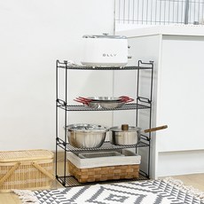 다용도 블록 철제주방선반 3p + 바닥판 세트, 블랙, 1세트