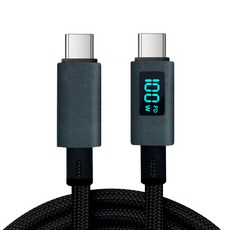 BOSSWIZ LED顯示 C to C型 PD 100w 超高速充電數據線 BOS-100LCD, 黑色, 1個, 2m