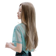 女性用手工蕾絲全頂假髮 長瀏海長直髮, 卡其棕 + 冰金色, 1個