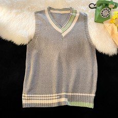 男士V領撞色簡約寬鬆版型箱型針織背心