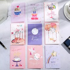 亮片生日賀卡9件組, 混合顏色, 1套