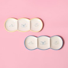 sosomoso 月兔三格分隔盤2款禮盒組, 黃色,藍色, 1套