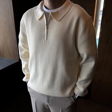 Meosidda 男款可水洗翻領半拉鍊針織衫