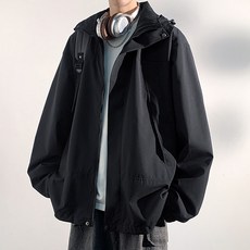 男款DM混搭連帽防水風衣