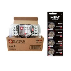 스위스밀리터리 알카라인 건전지 AAA 40p + HIM 리튬 CR2025 4p 세트, 2개