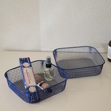 Villat 粉彩方形鐵製籃, 鈷藍色, 1套