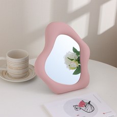 OURWORKS 波浪造型桌上化妝鏡, 粉紅色