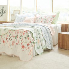 HANS DECO 高頻率絎縫桃皮絨水洗多功能床墊 3件組, B 粉色花、綠色、白藍色