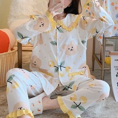 Estella 孕婦小熊圖案荷葉邊睡衣