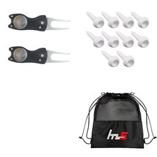 NAYASTYLE 高爾夫果嶺叉修補器 GFYP-39-4 2入 + PE高爾夫短球釘 162PU 10入 + 收納袋套組, 混合色