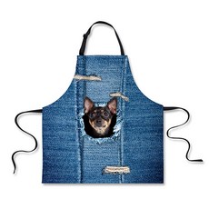 이건 너무 귀엽잖아 고양이 강아지 데님 주방 앞치마, F, 1개