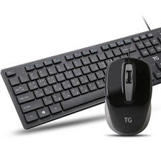 TGTrigem 有線可愛 USB 靜音鼠標 + 靜音鍵盤套組, 黑色的, TG-KM500US, 一般型