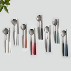 니코트 국내산 깔끔한 스텐 컬러 8인 수저 세트, 혼합색상, 숟가락 8p+ 젓가락 8p, 1세트