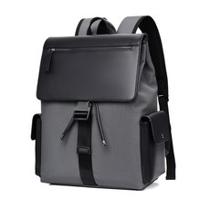 皮革牛津分層後背包, 灰色