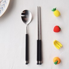 Bogen 孩童撞色湯匙筷子組, 銀色 黑色, 湯匙+筷子, 1組