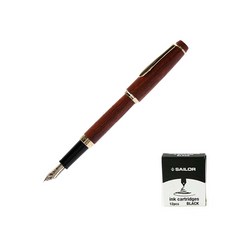 SAILOR 寫樂 質感鋼筆+卡式墨水管 12入, F, 棕色（鋼筆），黑色（墨水）