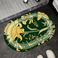 威德家 深色花卉主題防滑墊 60 x 40 cm, 1個, 綠色