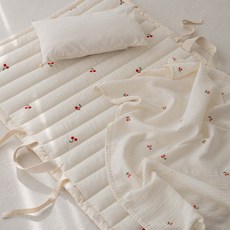 uterus 孩童用四季款可愛刺繡莫代爾薄紗午睡被 L+分離式鋪棉薄墊枕頭組, 櫻桃款