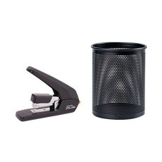 deLi Button Slim Easy 33針訂書機0465+鐵網多功能圓架909套, 黑色的, 1套