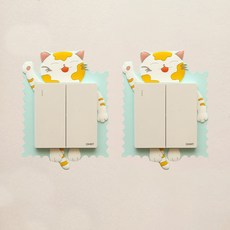 Allode 動物開關貼紙 2入, NO 04 綠色貓咪