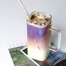 Cozy Table 神秘極光稜鏡全像玻璃方形馬克杯 400ml, 透明, 1個