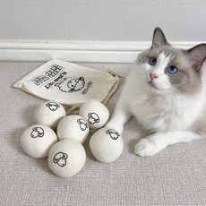 MAAH! 貓咪羊毛球玩具6入 + 帆布收納袋, 1組, 象牙白色