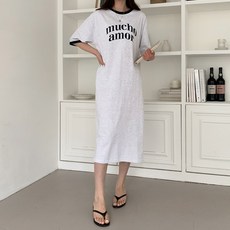 린다샵 타추리 라운드넥 배색 레터링 통기성 오버핏 원피스 cpops9825k43