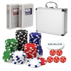 Huni Gamble Clear Fresh 彩色籌碼 200p + 鋁銀盒 + 俱樂部特製德州撲克牌 2p + 莊家籌碼 + 鑰匙 2p + 骰子 5p 套裝, 隨機發送（芯片）