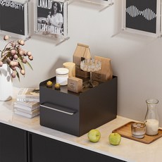 21世紀潮流 Milio 低噪音可堆疊抽屜式防滑多用途鐵製收納箱, 黑色, 1個