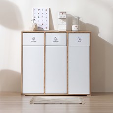 서울소호 클린 분리수거 슬림수납장 방문설치, 우드, 3단