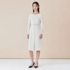 라인어디션 하트넥 벨티드 미디 원피스