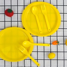 키친유 다과 세트, 1세트, 접시 2p + 스푼 2p + 포크 2p, 옐로우