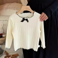 Yubly 女童 Rimoz 荷葉邊蝴蝶結羅紋日常長袖T恤