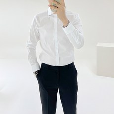 아도르클래식 남성용 와이드 카라 버튼 리스 정장 프리미엄 와이셔츠