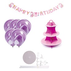 Partyhae股份有限公司 獨角獸生日派對混合套組, 1套, 粉紅色(掛旗, 立牌), 薰衣草紫(氣球)