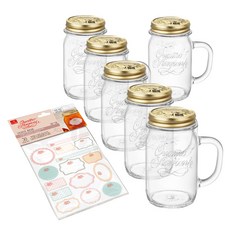 BORMIOLI ROCCO 帶蓋梅森杯 415ml 6入+標籤貼紙 2入, 1組