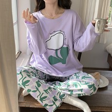 안나앤코 여성용 플라워 긴팔 잠옷 파자마 상하의 세트